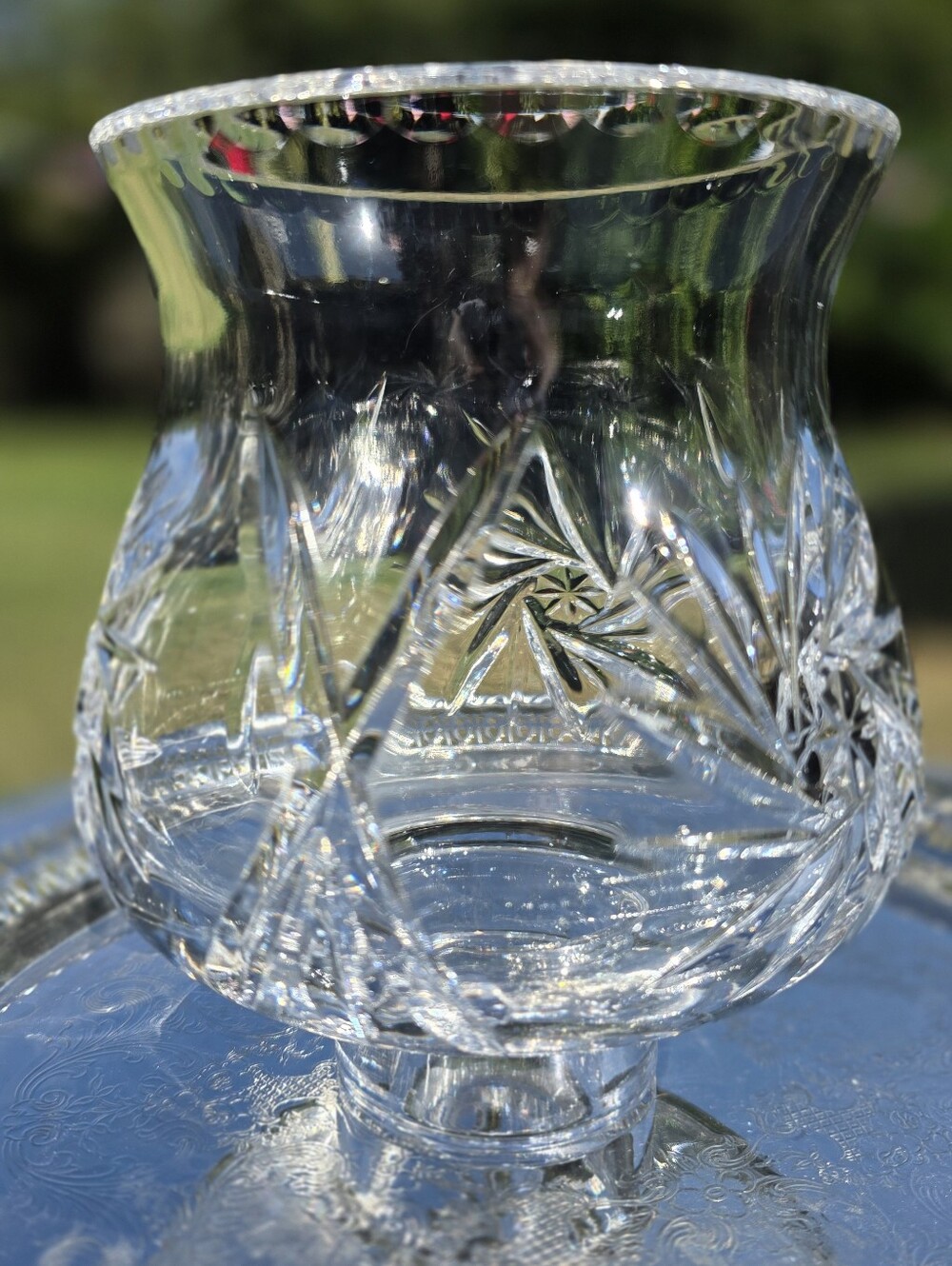Cut Crystal Hurricane Lamp Shade Replacement 6.5” Starburst Fan Cut 2.5” Fitter